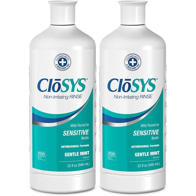 CloSYS Sensitive Antimicrobial Mouthwash, Gentle Mint, 32oz, 2 Count
