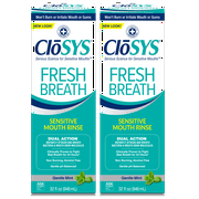 CloSYS Sensitive Mouthwash, 32 Ounce, 2 Count, Gentle Mint, Alcohol Free, Dye Free, pH Balanced, Helps Soothe Mouth Sensitivity, Fights Bad Breath