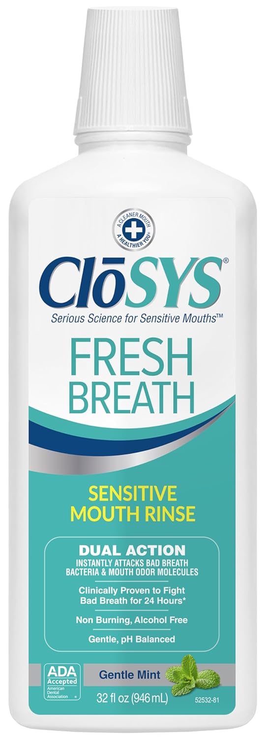 CloSYS Sensitive Mouthwash, 32 Ounce, Gentle Mint, Alcohol Free, Dye