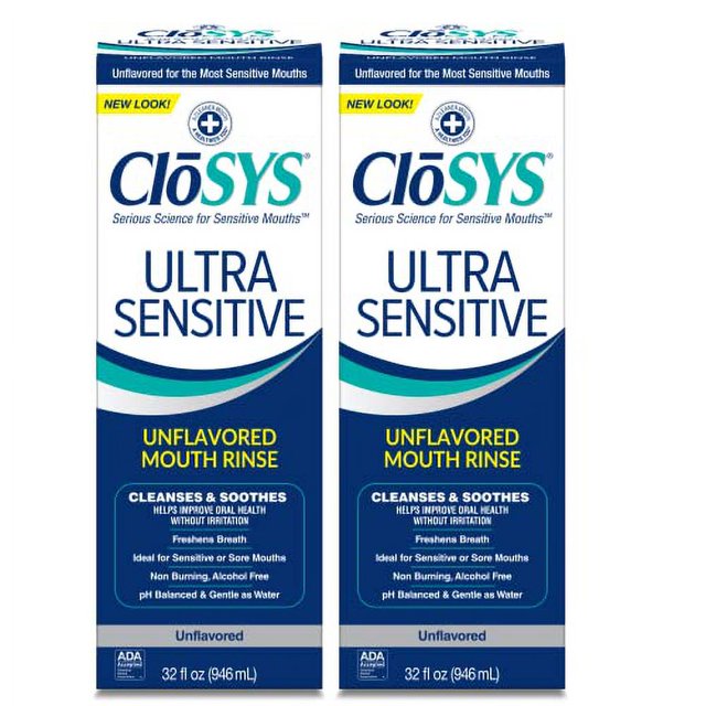 CloSYS Ultra Sensitive Mouthwash, 32 Ounce (Pack of 2), Unflavored