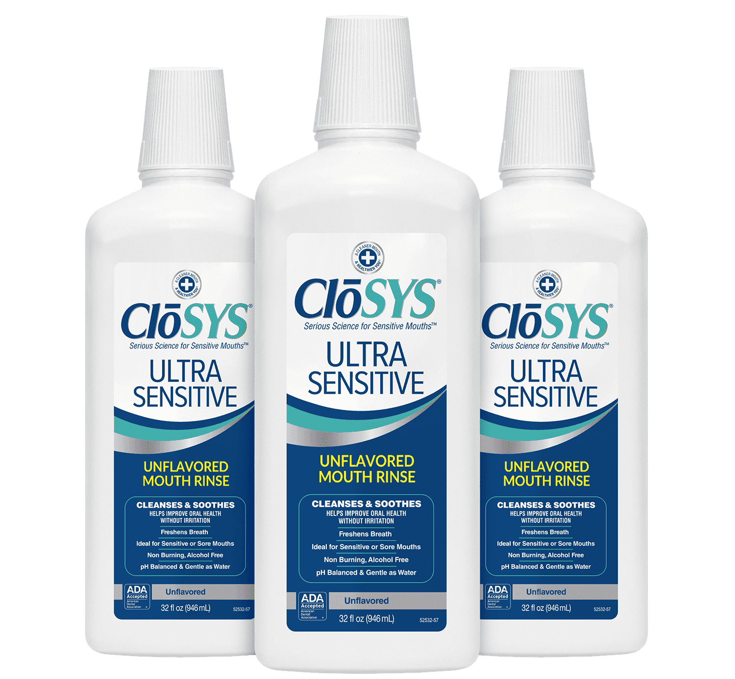 CloSYS Ultra Sensitive Mouthwash, Unflavored Alcohol Free, Dye Free, pH Balanced, Helps Soothe Entire Mouth - 32 Oz (Pack of 3)