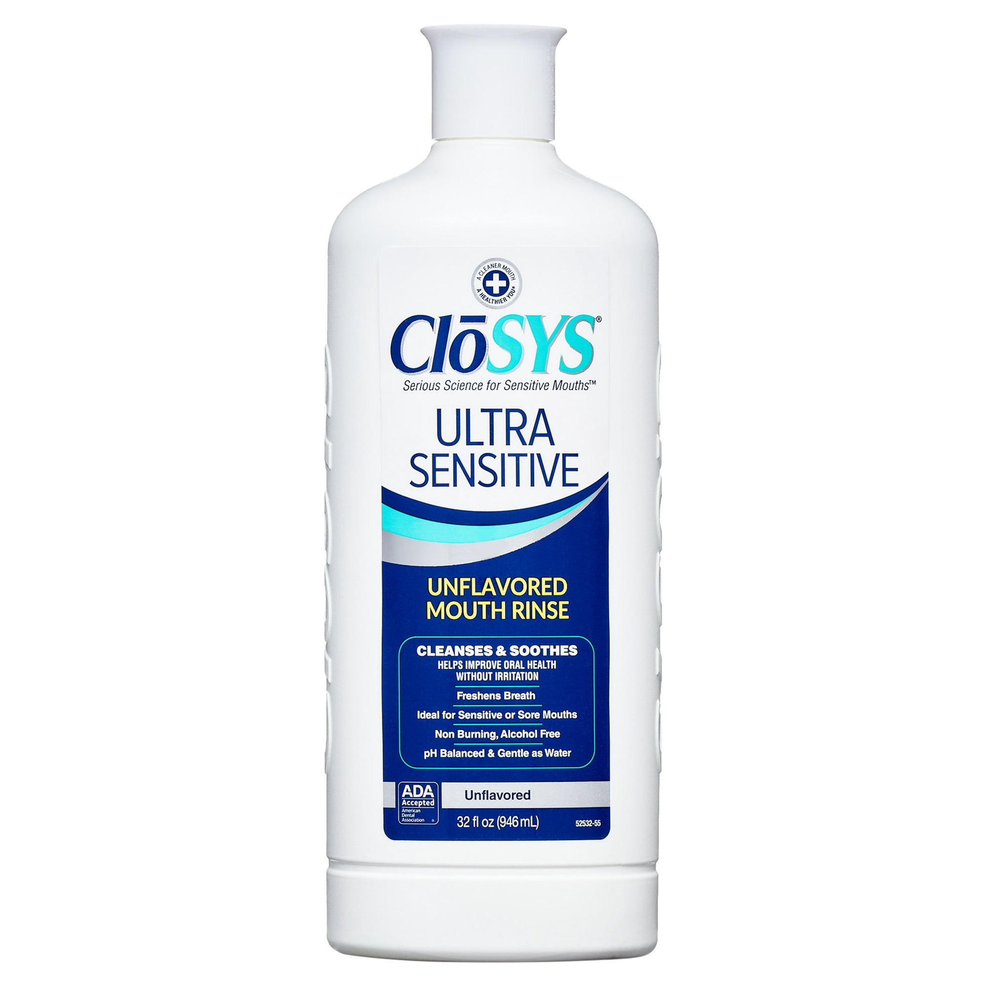 CloSYS Ultra Sensitive Mouthwash Unflavored w/ Optional Flavor Control, 32oz (2 Pack)