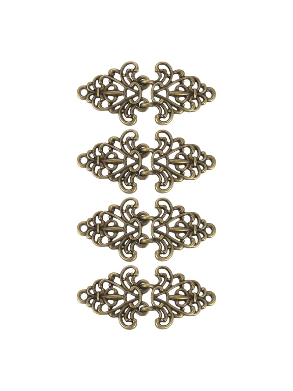 Cloak Clasp 4 Pairs Sew on Hooks and Eyes Vintage Flower Cape Buckle(Bronze)