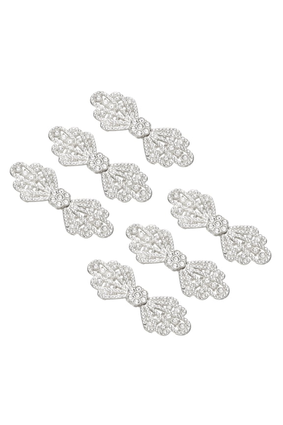 Cloak Clasp Fasteners,2.5 Inch/6.5cm Alloy Rhinestone Snap Lock Clasps Bowknot Belt Buckle Vintage Cape Clips for Sweaters Shawl Dresses Scarves Cardigan,Silver,6Pcs