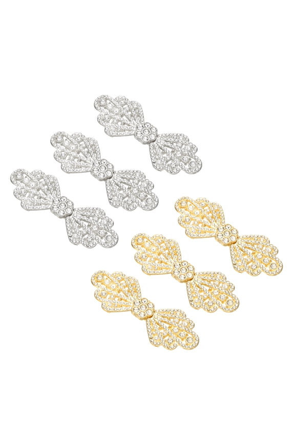 Cloak Clasp Fasteners,2.5 Inch/6.5cm Alloy Rhinestone Snap Lock Clasps Bowknot Belt Buckle Vintage Cape Clips for Sweaters Shawl Dresses Scarves Cardigan,Gold,Silver,6Pcs