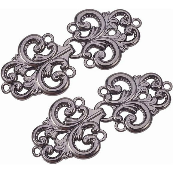 Cloak Clasp Fasteners, 2 Pairs Vintage Cape Clasps Swirl Flower Fasteners Clasps for Clothing Sew on Hooks and Eyes, Gun-Black