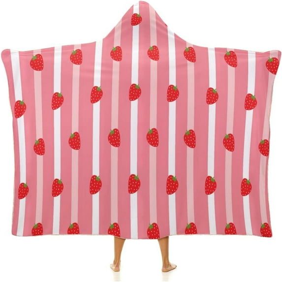 Cloak Hooded Blankets Pink Strawberry Wearable Blanket for Adults Kids for Bed Sofa Bedding
