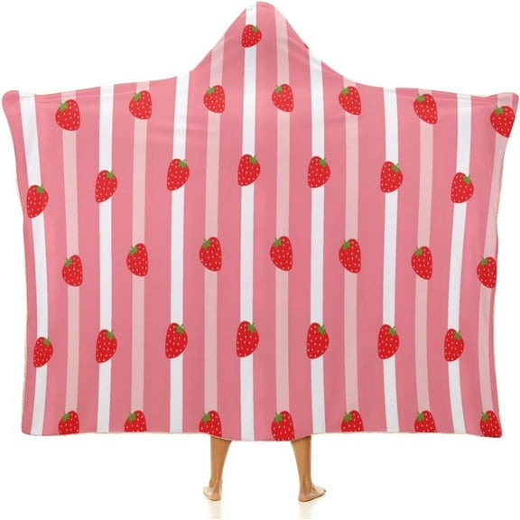 Cloak Hooded Blankets Pink Strawberry Wearable Blanket for Adults Kids for Bed Sofa Bedding