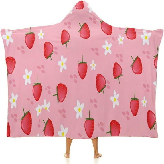 Cloak Hooded Blankets Pink Strawberry Wearable Blanket for Adults Kids for Bed Sofa Bedding