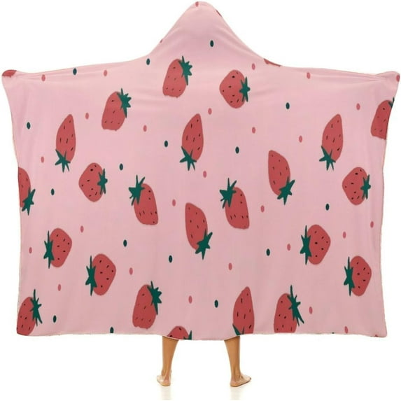 Cloak Hooded Blankets Pink Strawberry Wearable Blanket for Adults Kids for Bed Sofa Bedding