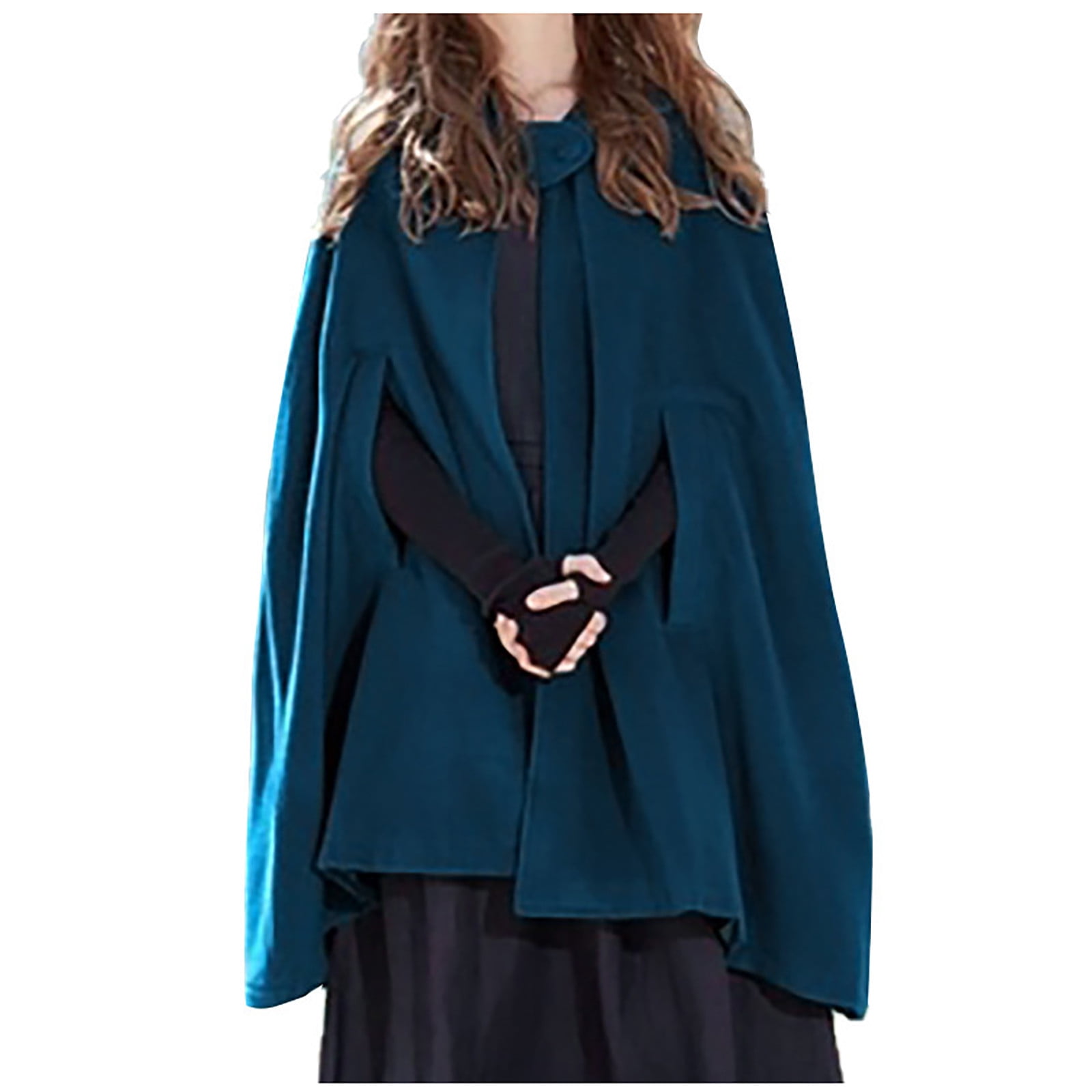 AKOEE Cloak for Women with Hood Batwing Sleeve Shawl Wool Blend Hooded Cape Poncho Mid-Length Cloak Coat Jacket, Women's, Size: XL, Black
