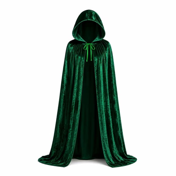Cloak with Hood Halloween Costume Velvet Cape Witch Vampire Outfits Halloween Costumes for Women Men Dark Green