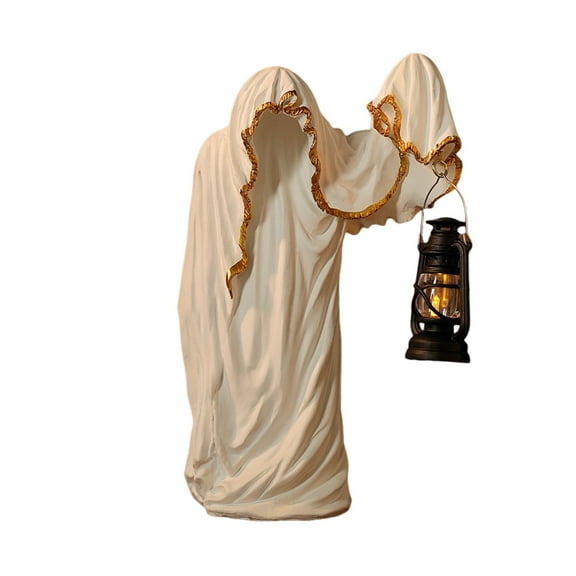 Cloaked Ghost Holding Lantern Figurine Lamp, Fun Horror Vibe Night Lights Room Decor, Halloween Spooky Led Lights Indoor & Outdoor Display, Perfect Gift for Halloween Decorations(White)