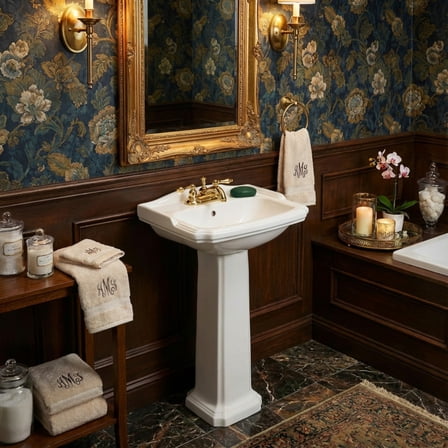 Cloakroom Small Pedestal Bathroom Sink 19" W White Grade A Porcelain Sink w/Overflow and Centerset Faucet Holes Renovators Supply