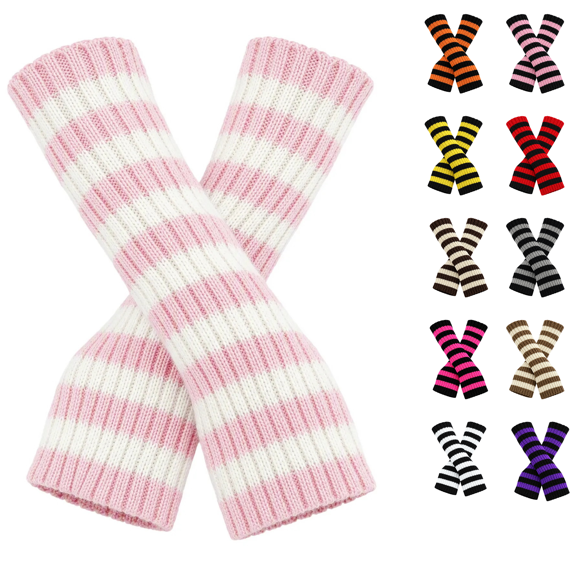 Cloaraye Arm Warmers Women Fashion Stripe Knit Arm Sleeves for Winter Warm Outdoor