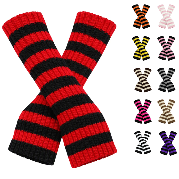 Cloaraye Arm Warmers Women Fashion Stripe Knit Arm Sleeves for Winter Warm Outdoor