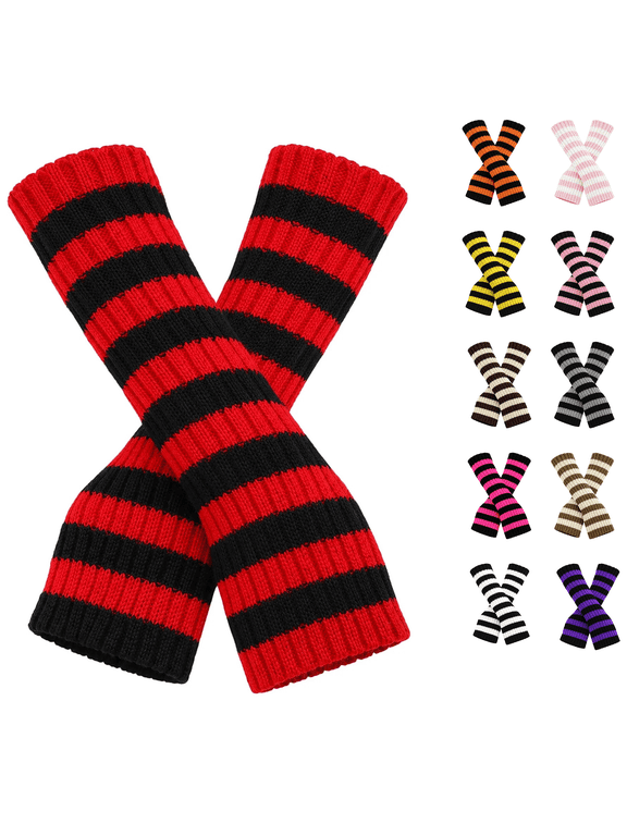 Arm Warmers Women Fashion Stripe Knit Arm Sleeves for Winter Warm Outdoor