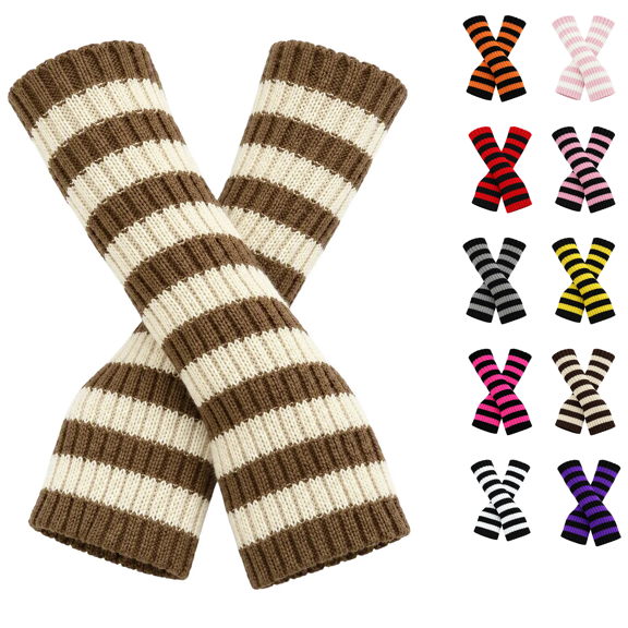 Cloaraye Arm Warmers Women Fashion Stripe Knit Arm Sleeves for Winter Warm Outdoor