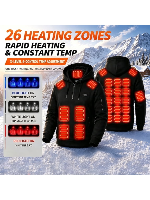Heated Jackets for Women Half Zip 4-Controller 26-Smart Temperature Hooded Jackets Soild Color Thermal Warm Fall Winter Coat