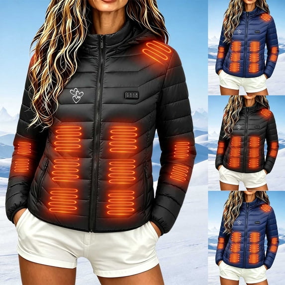Wram Colar Cloaraye Heated Jackets for Women Zip Up Four Control 21 Areas Hooded ...