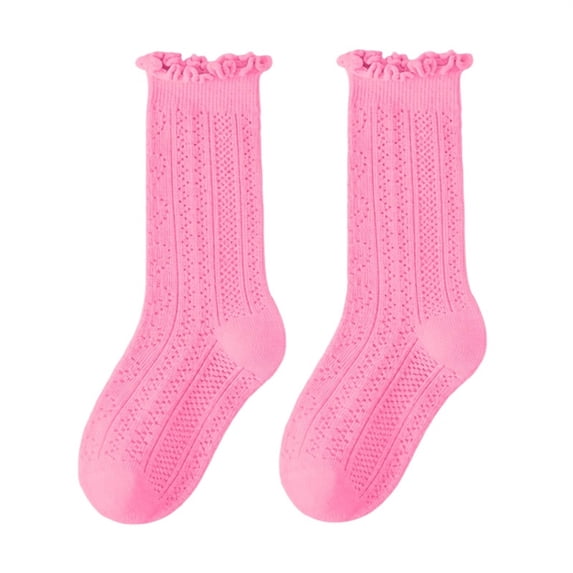 Cloaraye Kids Girls Socks Knitting Cotton Crew Socks Solid Color Ruffle Socks for 1-12 Years Old