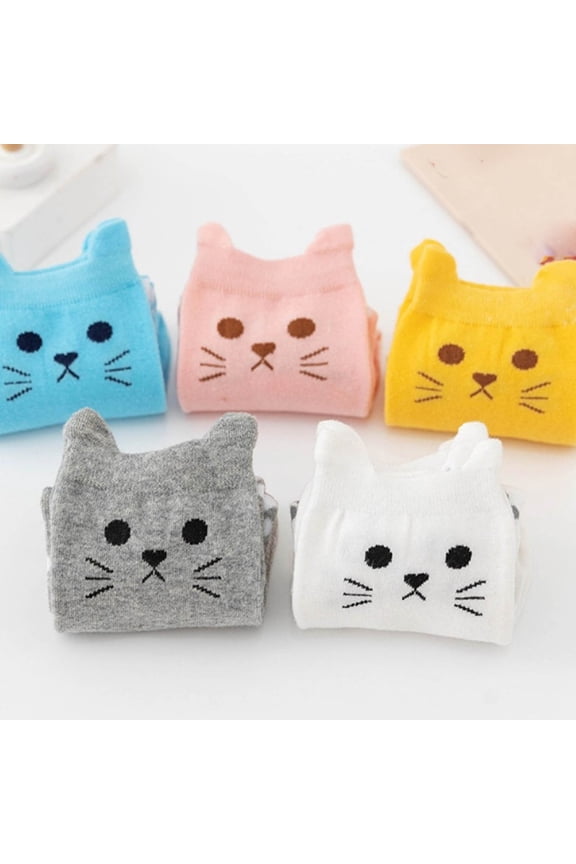 Plus Size Crew Socks for Women 5PC 3D Cats Print Cute Socks Winter Warm Socks