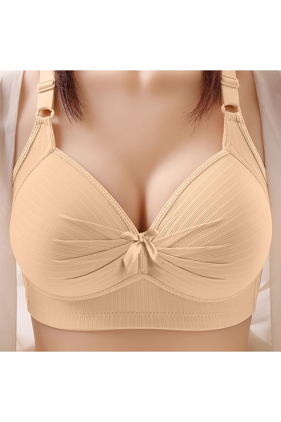 Push Up Bras for Women Plus Size Adjustable Straps Ribbed Wireless Bras Front Bow Comfortable Stretchy Lightweight Push Up Bras