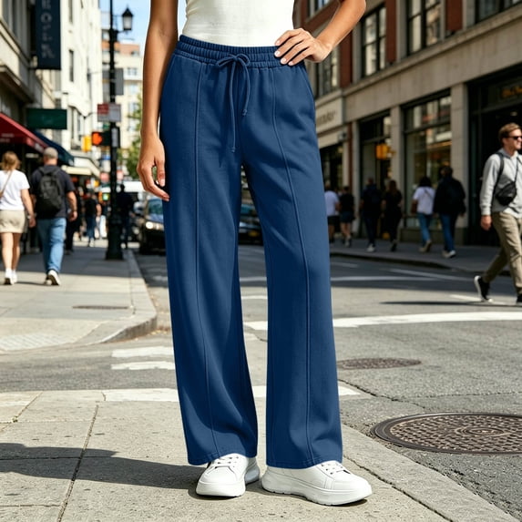 Cloaraye Sweatpants Women Drawstring Elastic High Waist Wide Leg Pants Solid Color Casual Workout Pants with Pockets