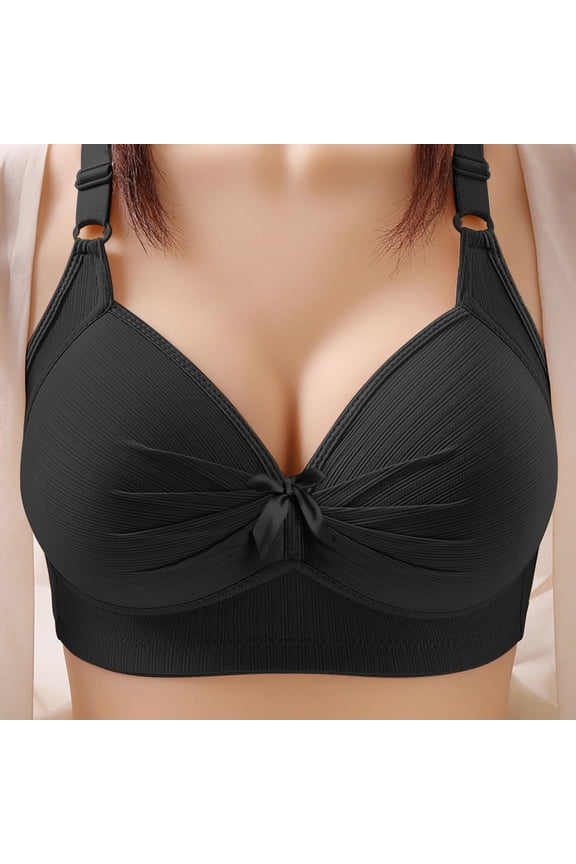 Wireless Bras for Women Adjustable Straps Stretchy Ribbed Full Coverage Bras Lightweight Front Bow Comfortable Push Up Bralettes