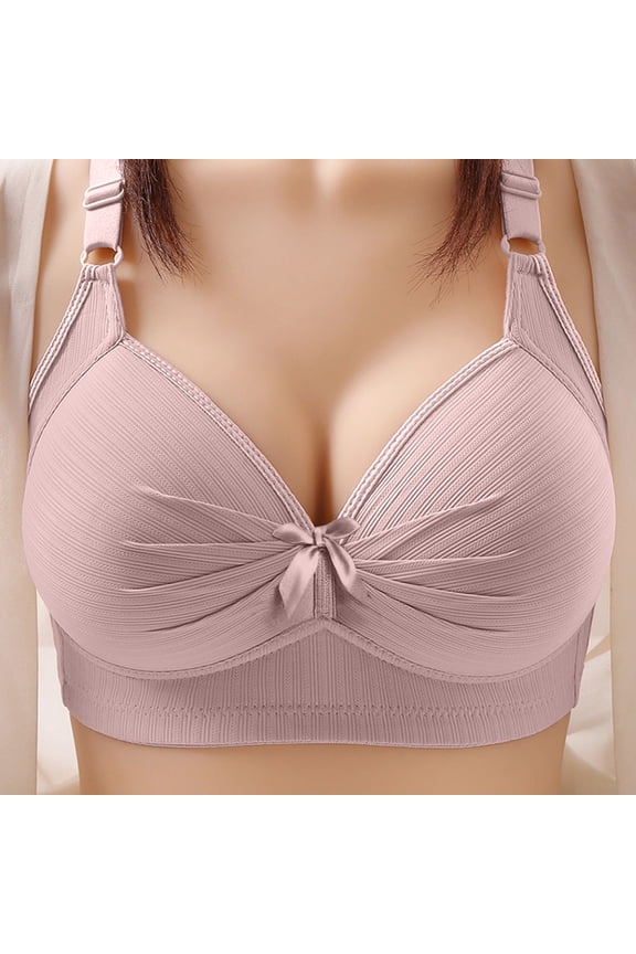 Women's Plus Size Adjustable Straps Stretchy Ribbed Wireless Push Up Bras Front Bow Lightweight Comfortable Full Coverage Bras