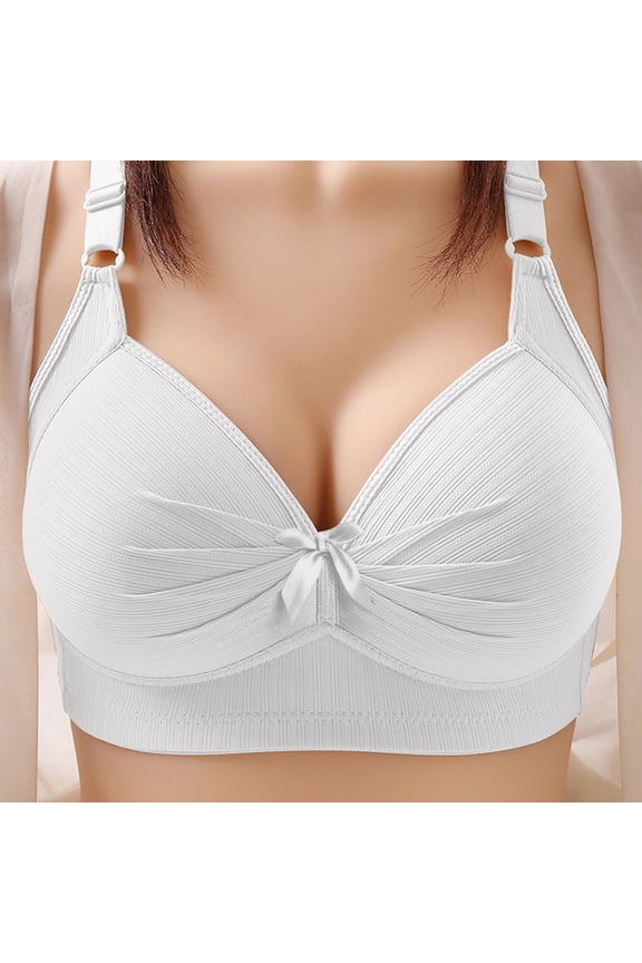Women's Plus Size Adjustable Straps Stretchy Ribbed Wireless Push Up Bras Front Bow Lightweight Comfortable Full Coverage Bras