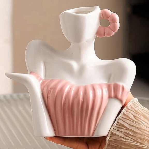 Cloccers Ceramic Vase Female Form Flower Modern Body Vase for Decor with Head Half Body Bust Centerpiece for Table Shelf Home Bedroom Room Office Pink
