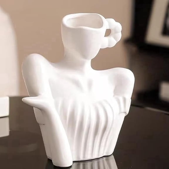 Cloccers Ceramic Vase Female Form Flower Modern Body Vase for Decor with Head Half Body Bust Centerpiece for Table Shelf Home Bedroom Room Office White