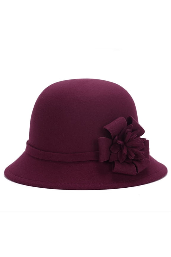 Cloche Bucket Hat AURORADY Bowler Fedora Floppy Derby Vintage Felt Hat Cap Women Top Hat Dome Hat, Wine One Size Berets