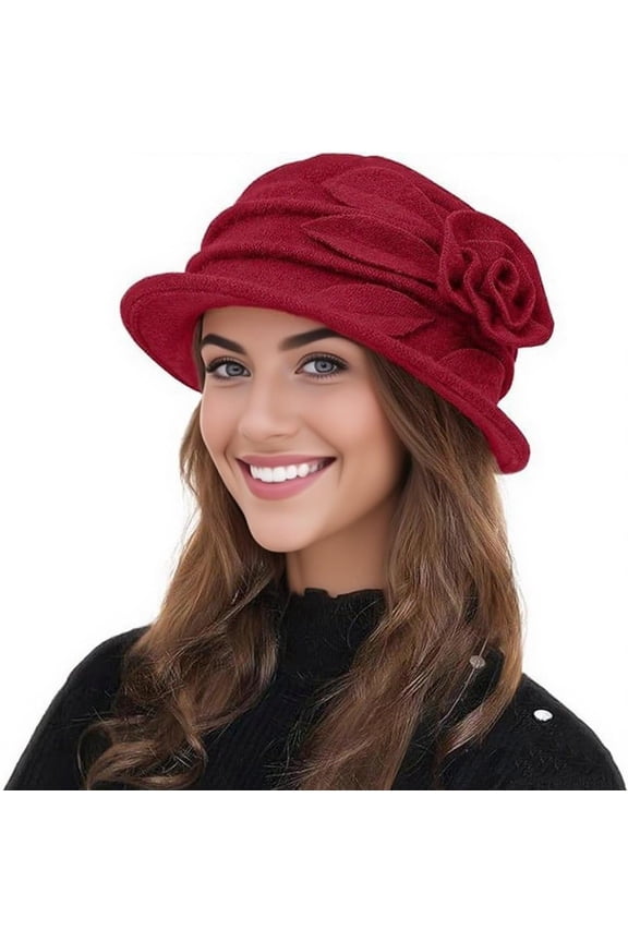 Cloche Bucket Hat for Women 1920s Floral Bowler Cap Elegant Church Dress Cap Winter Warm Fedora Hat
