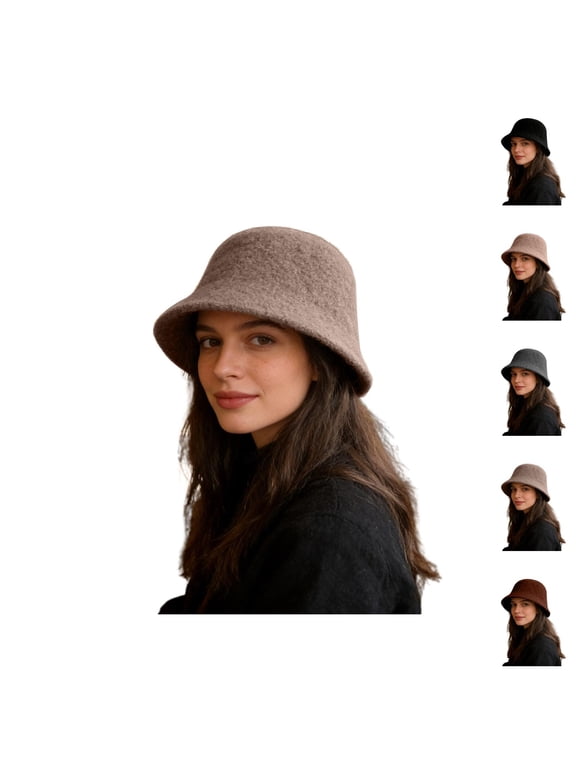 Cloche Bucket Hat for Women Vintage Wool Felt Hat Bowler Cap Fedora Fall Bell Round Cap