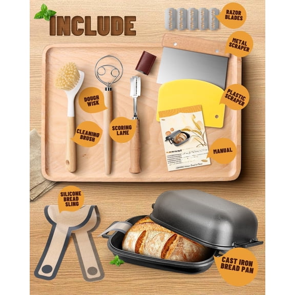 Cloche Loaf Dutch Oven, Pre-Seasoned, 9.5QT, 13 LBS Heavy Duty, Non-Stick, Large Bread Loaf Pan, Oval Cast Iron Bread Pan With Lid, Cloche Homemade Loaf Pan, Sourdough Artisan Bread Baking Pan