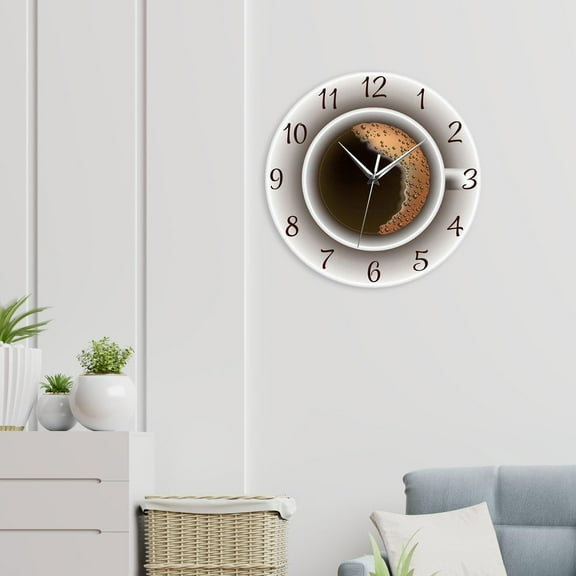 Clock 12'' Decorative Clocks Silent Non Ticking Coffee Cup Image