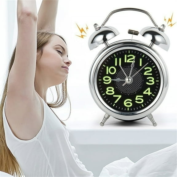 Clock Alarm, Analog Alarm Clock, 3 in Diameter, Glow in The Dark Clock, Polished Chrome, Visible Clock Hands, Loud Wake Signal, 1 Pc