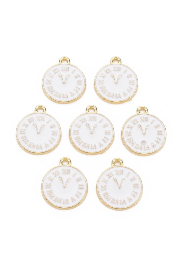 Clock Alloy Enamel Pendants White 17x14.5x1.5mm Hole: 1.5mm for DIY