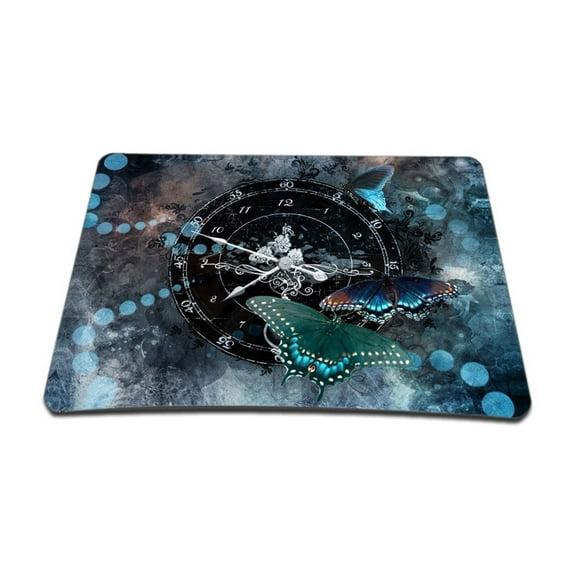 Clock Butterfly Time Colored 1 X Standard 7 x 9 Rectangle Non - Slip Rubber Mouse Pad