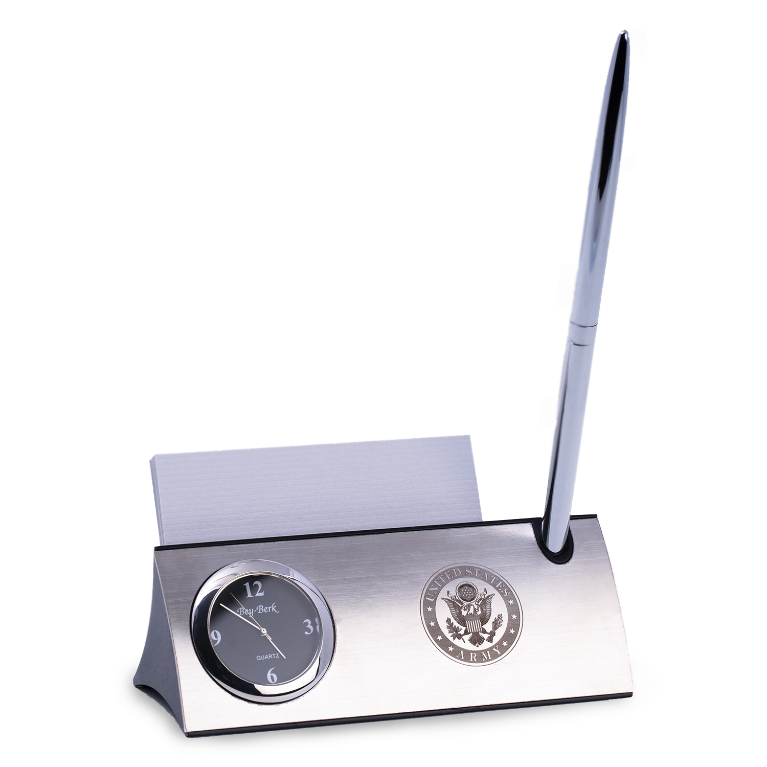 Clock Card Holder w/ Pen Silver & Army Seal