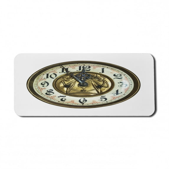 Clock Computer Mouse Pad, Antique Theme a Vintage Style Face on It Modern Design Pattern Print, Rectangle Non-Slip Rubber Mousepad X-Large, 35" x 15" Gaming Size, Multicolor, by Ambesonne