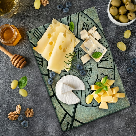 Clock Cutting Board, Roman Digit Time Spiral on the Vintage Textured Background Design Passing of Time Print, Decorative Tempered Glass Cutting and Serving Board, Small Size, Sepia, by Ambesonne