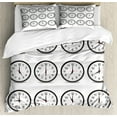 thumbnail image 1 of Clock Decor Queen Size Duvet Cover Set, Clocks with Numbers That Show Every Hour Illustration Hour and Minute Hand, Decorative 3 Piece Bedding Set with 2 Pillow Shams, Black White, by Ambesonne, 1 of 3