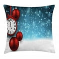 thumbnail image 1 of Clock Decor Throw Pillow Cushion Cover, New Year Theme Christmas Balls and a Vintage Clock Background with Snowflakes, Decorative Square Accent Pillow Case, 20 X 20 Inches, Red and Blue, by Ambesonne, 1 of 2