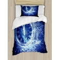 thumbnail image 1 of Clock Decor Twin Size Duvet Cover Set, Countdown to New Year Theme A Clock Holiday Lights and Snowflakes Pattern Design, Decorative 2 Piece Bedding Set with 1 Pillow Sham, Blue, by Ambesonne, 1 of 3