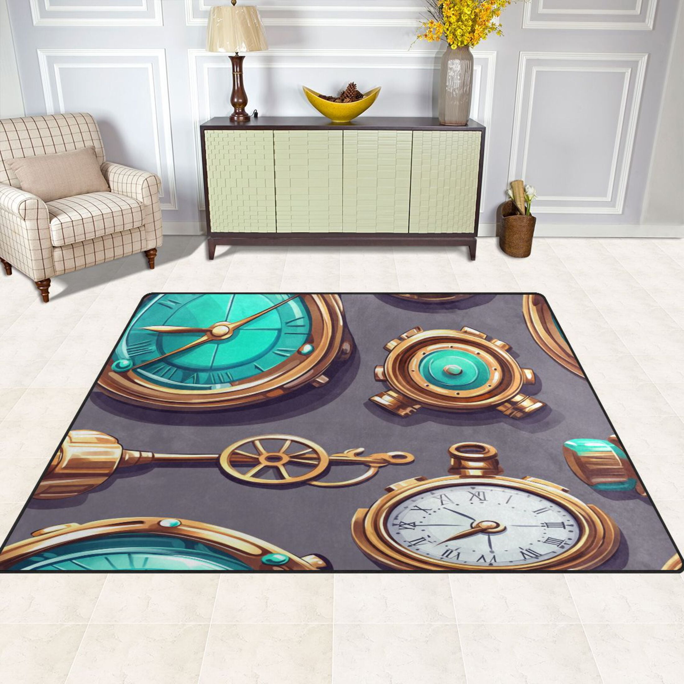 Clock Design 80''x58'' Extra Large Plush Memory Foam Rug, Soft ...