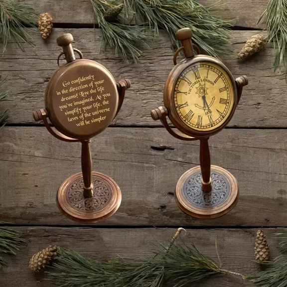 Clock Desk Engraved Etched Quartz Vintage Table Antique Brass Gift Personalized Item Gift