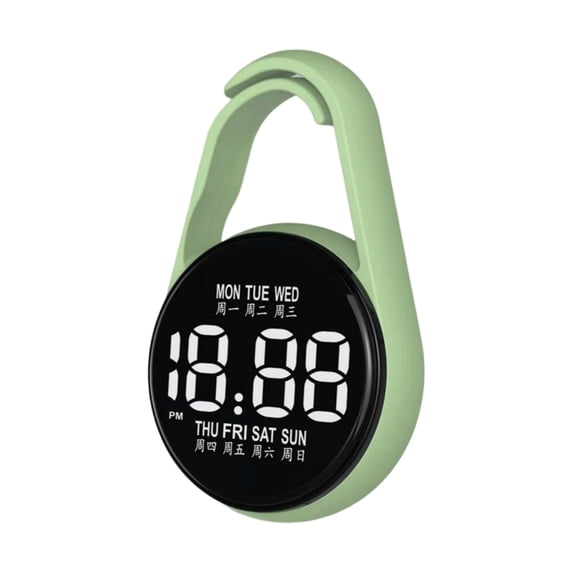 Clock Digital, Clip, Led, Led Digital Clock, 2inRound, Green Body, Water Proof, Night Luminous, Secondary Student Hanging, Led Display, 1 Pc